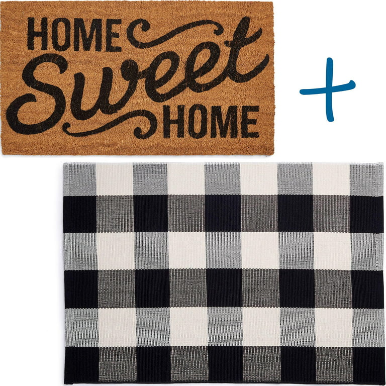  Layered Outdoor Home Sweet Home Mat Set - Coconut Coir (17-inch  x 30-inch) and Woven Doormat (24-inch x 35-inch) Combo Inside Outside Pet  Friendly Rug for Entry Porch or Patio (Black