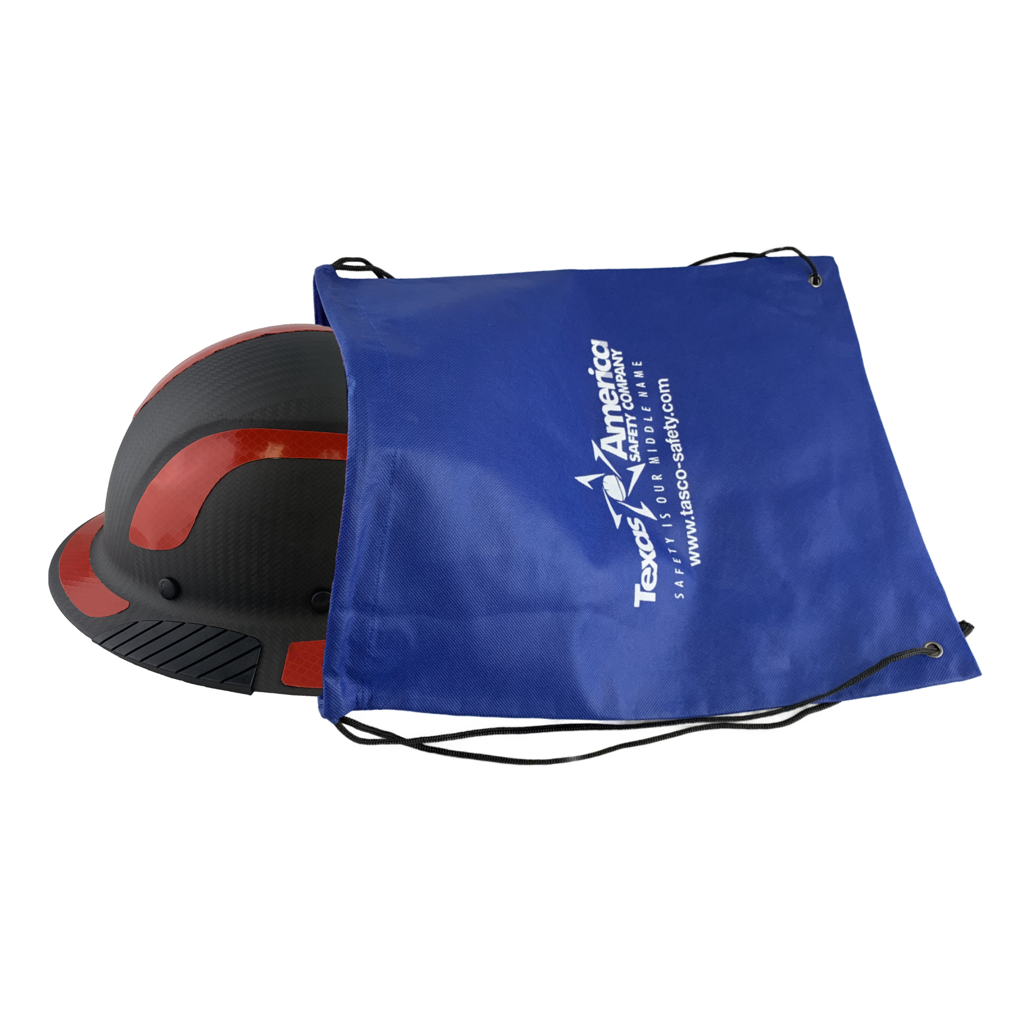 Lift Safety Helmet - Actual Carbon Fiber Full Brim Hard Hat - Matte Black with Red Reflective Decals with Hard Hat Tote Bag