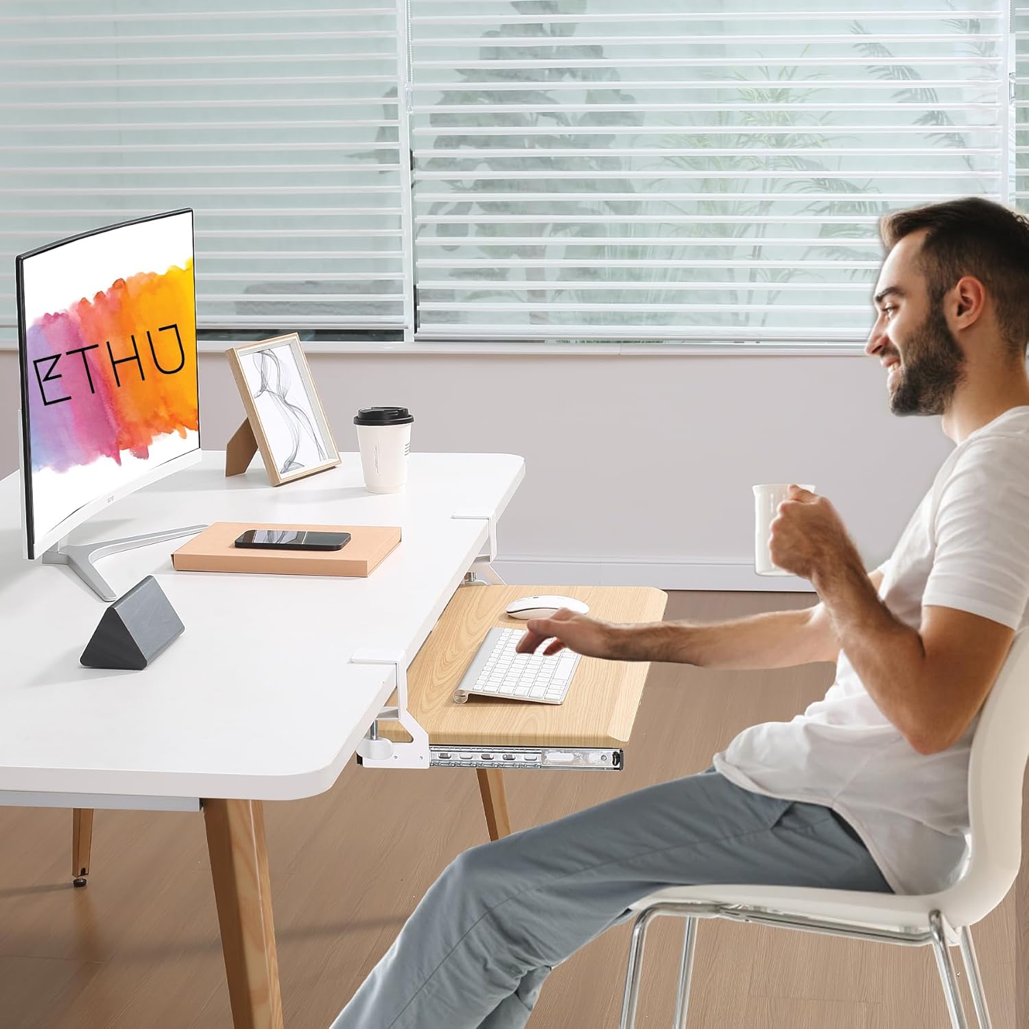 Under Desk Keyboard Tray with Slide Pull Out, C Clamp Mount, Ergonomic Computer Stand for Home Office, White, 19.7" x 12.2" Small Size