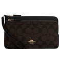 thumbnail image 1 of MONEDERO COACH ORIGINAL DAMA DOUBLE ZIP WALLET IN SIGNATURE CANVAS BROWN C5576, 1 of 3