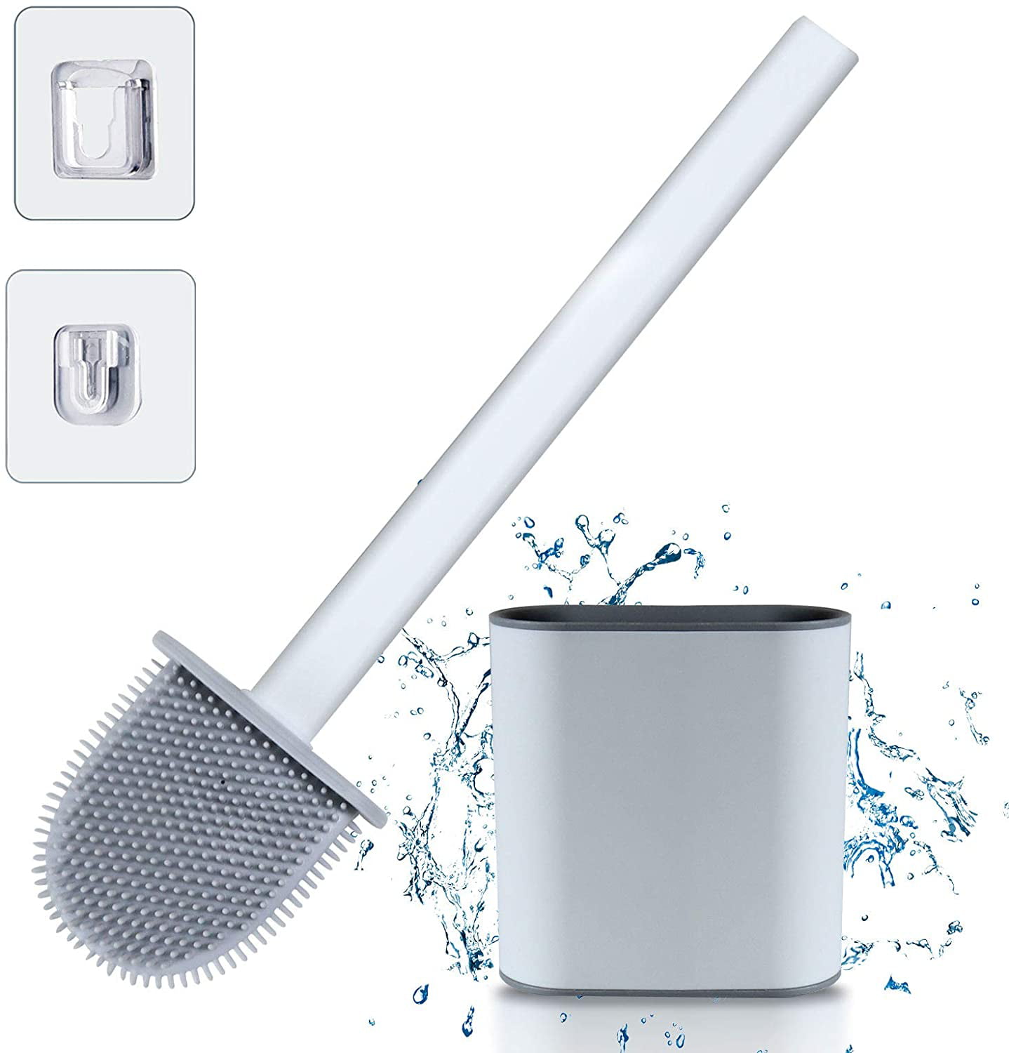 Toilet Brush and Holder Set Silicone Bristle Quick Drying Holder Stand Bathroom 