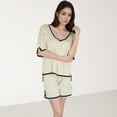 thumbnail image 7 of Women's Knit Lounge Set with V-Neck Top and Drawstring Shorts Featuring Contrast Trim - Light Beige, Large, 7 of 7