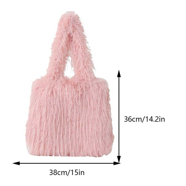 Bolso de hombro de piel sintética para mujer, bolso de mano de felpa informal, bolso de viaje para invierno (rosa)