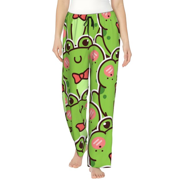 Fotbe Cute Green Frog Pantalones de Pijama para Mujer, Pantalones de Dormir, Pantalones Pj con Cordón y Bolsillos-X-Large