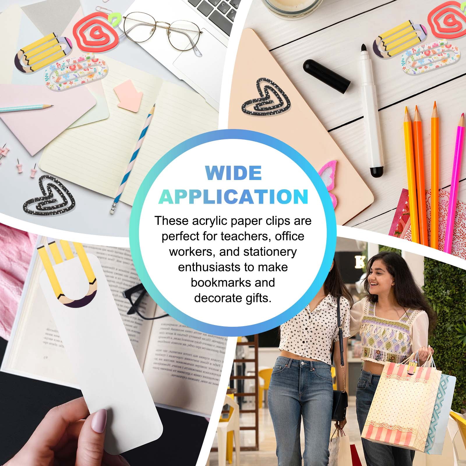 Uxcell 20Pack Acrylic Paper Clip, 1.97 x 3.94 inch Loop Shape Huge Blank Sublimation Paper Clip Bookmarks with Card for Office Holders Envelope DIY Crafts Gifts Home, Clear