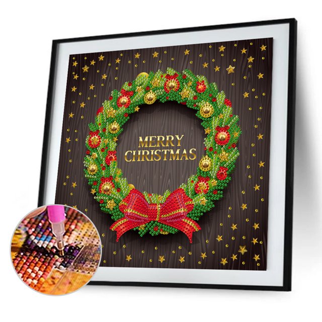 Cuadros Decorativos Parte especial en forma de taladro diamante pintura Navidad corona mosaico imagen decoración Likrtyny embutido en tela