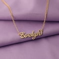 thumbnail image 5 of Personalized Name Necklace: Customized Custom Jewelry, 18k Gold Over Brass, Cursive Calligraphy Writing, 5 Link Chain Length Options, 5 of 6