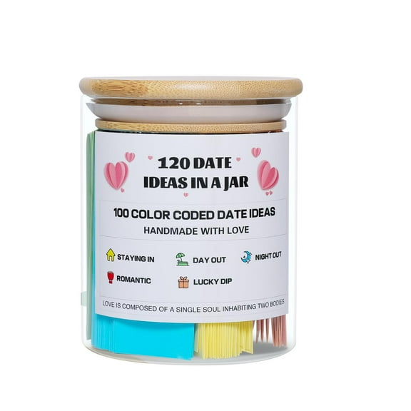 120 Date Ideas In A Jar Color Coded For Couples, Budget Friendly Wedding Anniversary Gift, 150 Handwritten Notes To Spark Connection