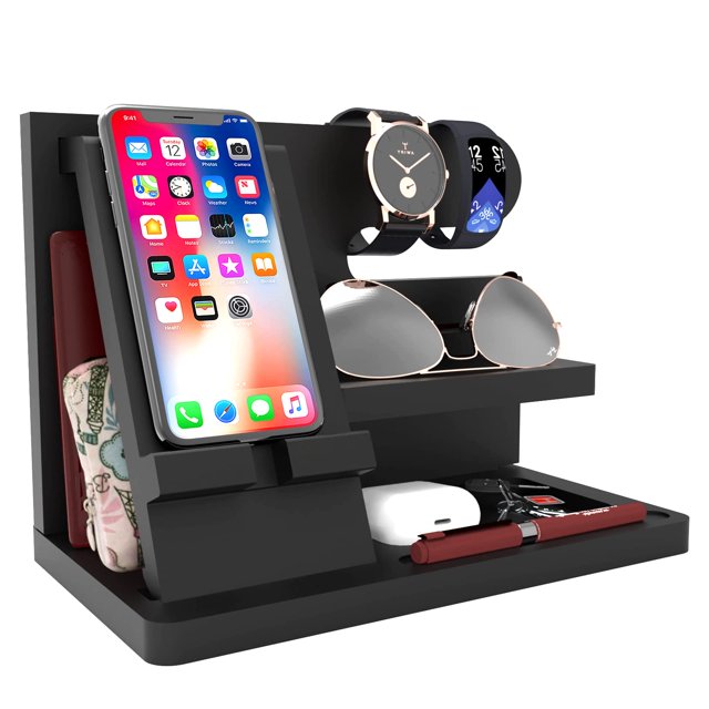 Organizador de escritorio Iswabard, soporte de madera para teléfono, llavero, 25 x 15 x 19 cm