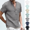 thumbnail image 2 of Verano De Los Hombres Camisetas Casual Algodón Lino Cuello En V Manga Corta Tops S-5XLpangjing, 2 of 4