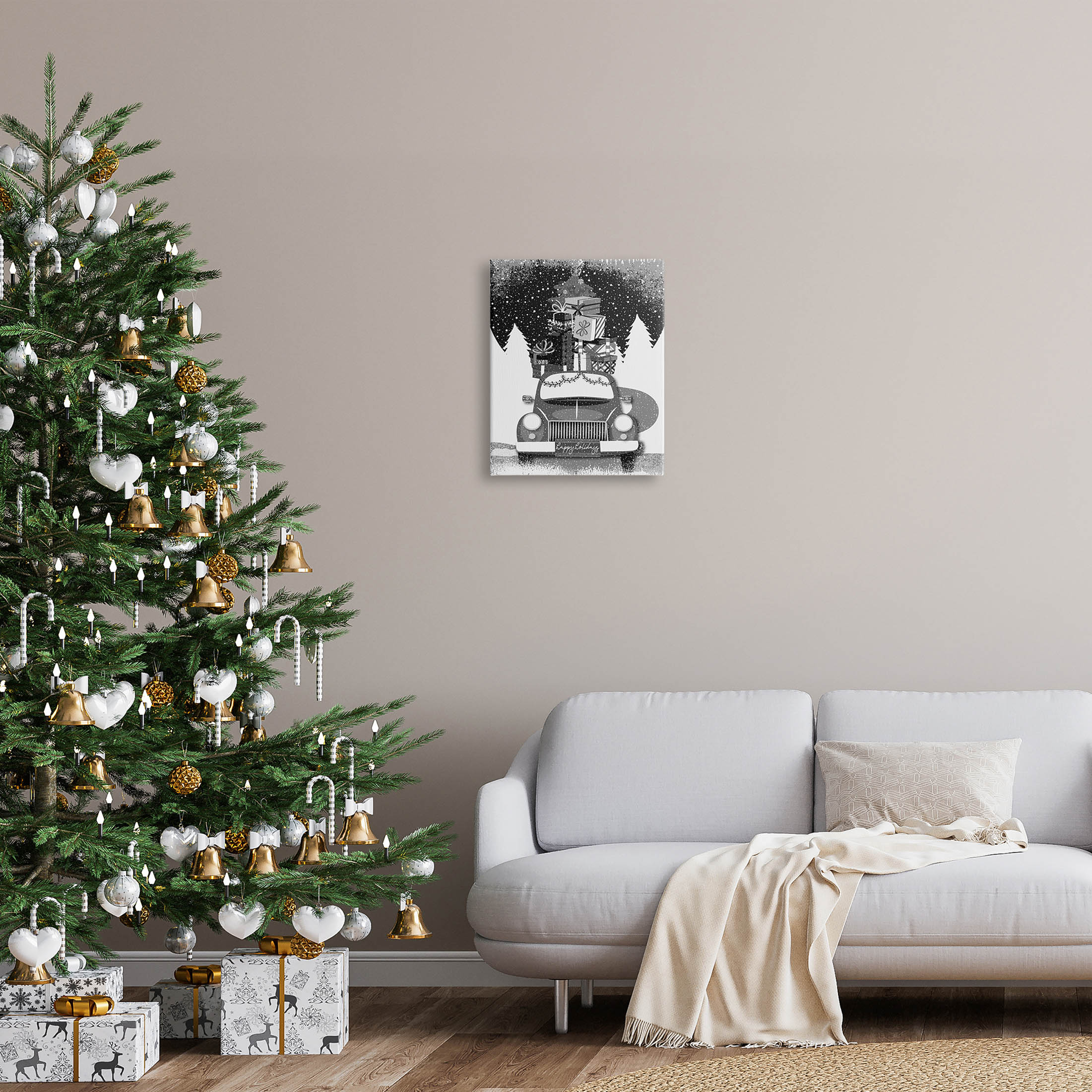 Stupell Industries Happy Holidays Gifts Car Graphic Art Gallery Wrapped Canvas Print Wall Art, Design by Andrea Jasid Grassi