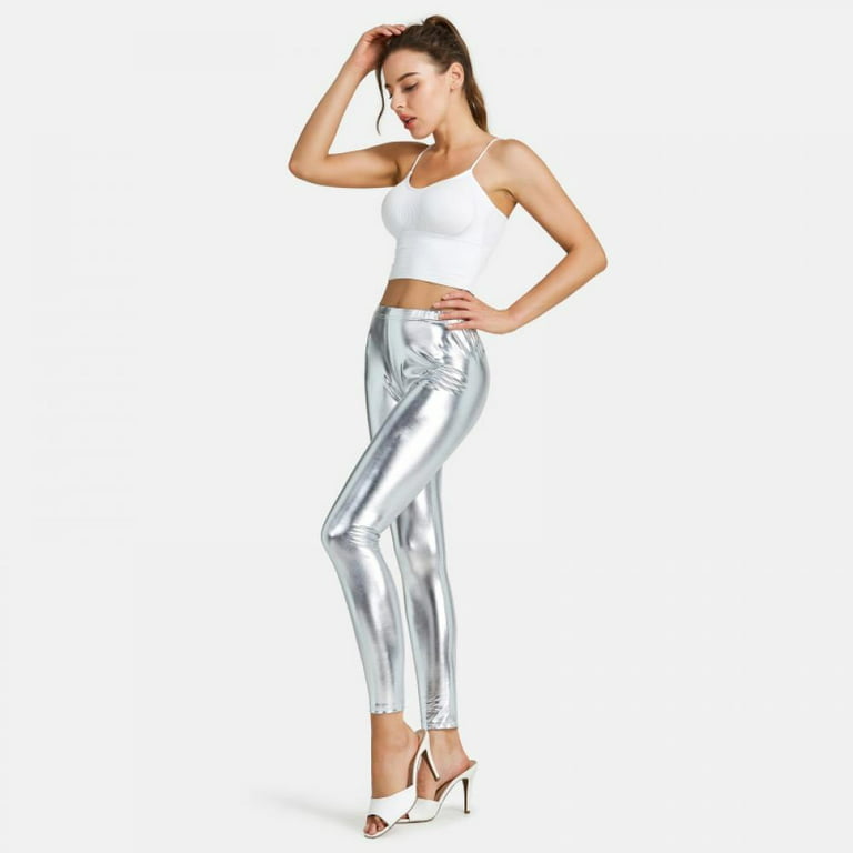 Silver Wet Look Leggings Clothing Quicksilver Metallic Effect Stretching  Tights Shiny Women Streetwear Slim Fit Liquid Tights Pants -  Canada
