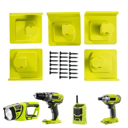 5-Pack Green Tool Mount Holder for Ryobi 18V Battery Tools Screw Mounting for Carpenters, Electricians, and Gardeners