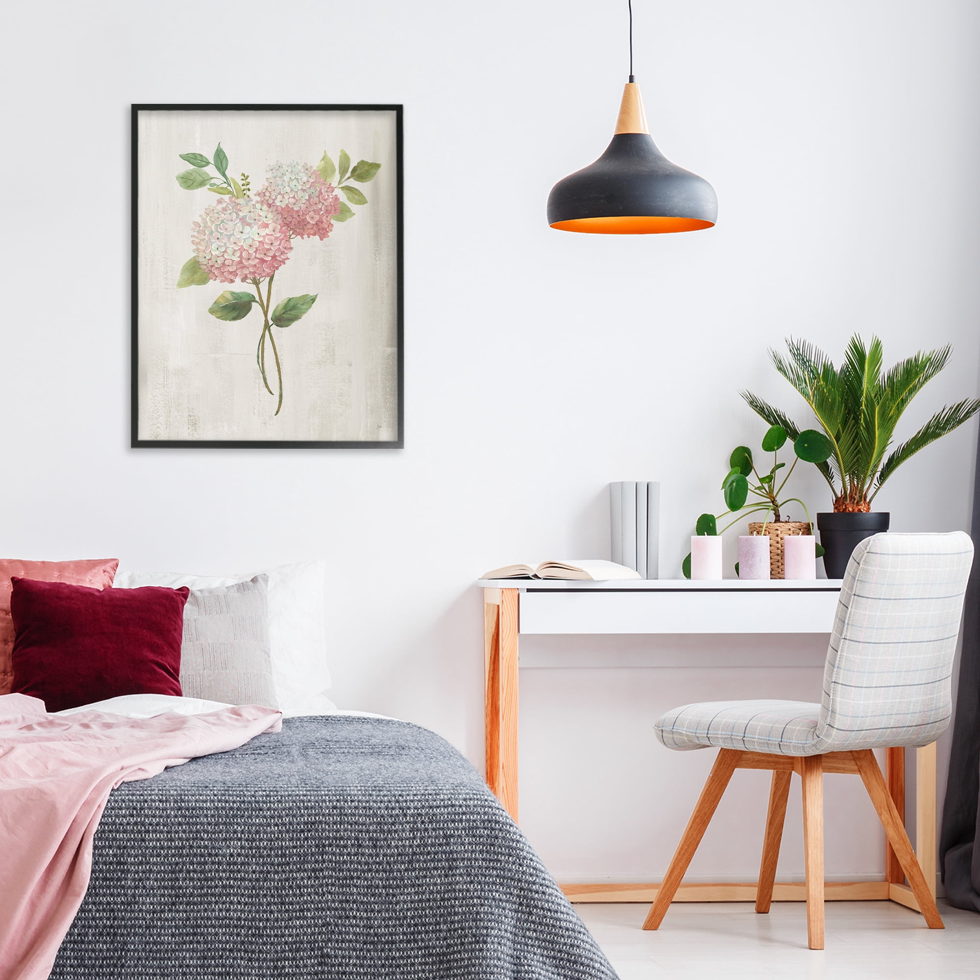 Stupell Industries Pink Hydrangea Paired Stems Black Framed Giclee Art, design by Nan