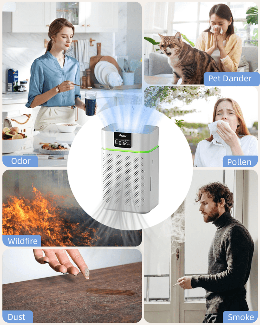 Air Purifiers Up To 1560 sqft H13 HEPA Air Cleaner For Pets Smell Smoke Pollen