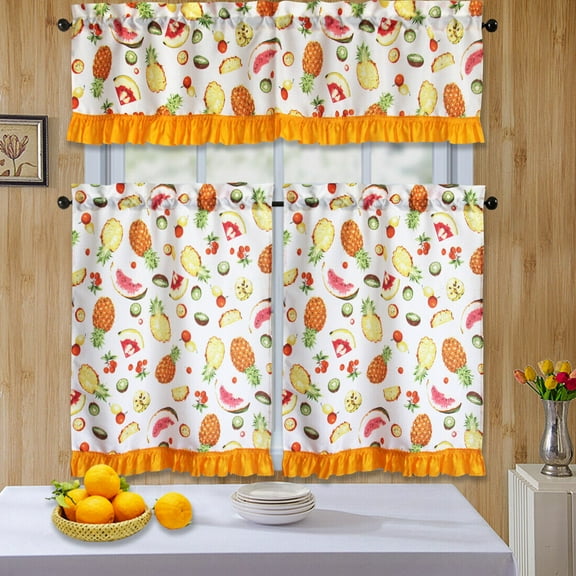 Plume D' Home 3pc Kitchen Curtain Set 2 Tiers 35"L × 28"W   1 Valance 56" × 16" Fruits)