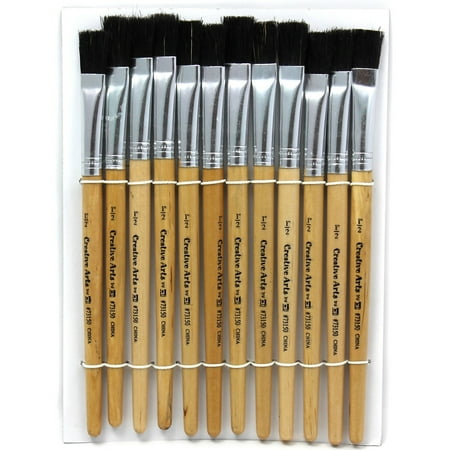 UPC: 0026487731503 | CLN Charles Leonard Flat Easel Paint Brushes With 1/2 Wide Natural Stubby Handle Black Bristle