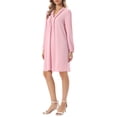 thumbnail image 4 of INSPIRE CHIC Women's Casual Knee Length Dress Long Sleeve V Neck Pleated Flowy Loose Shirt Dress S Pink, 4 of 6