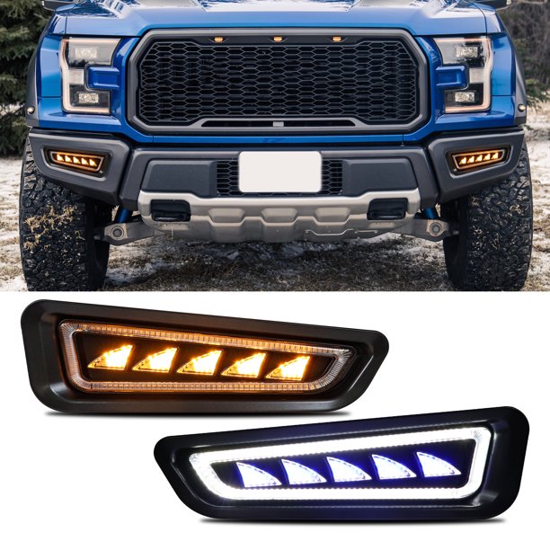 MFC LED Front Fog Lights with Amber Sequential Turn Signal White/Ice Blue Fog Lights Assemblies