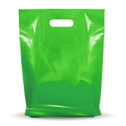 Green Merchandise Plastic Glossy Retail Bags 200 Pack 9" x 12" with 1.25 mil Thick | Die Cut Handles | Perfect for Shopping, Party Favors, Birthdays, Children Parties | Color Green | 100% Recyclable