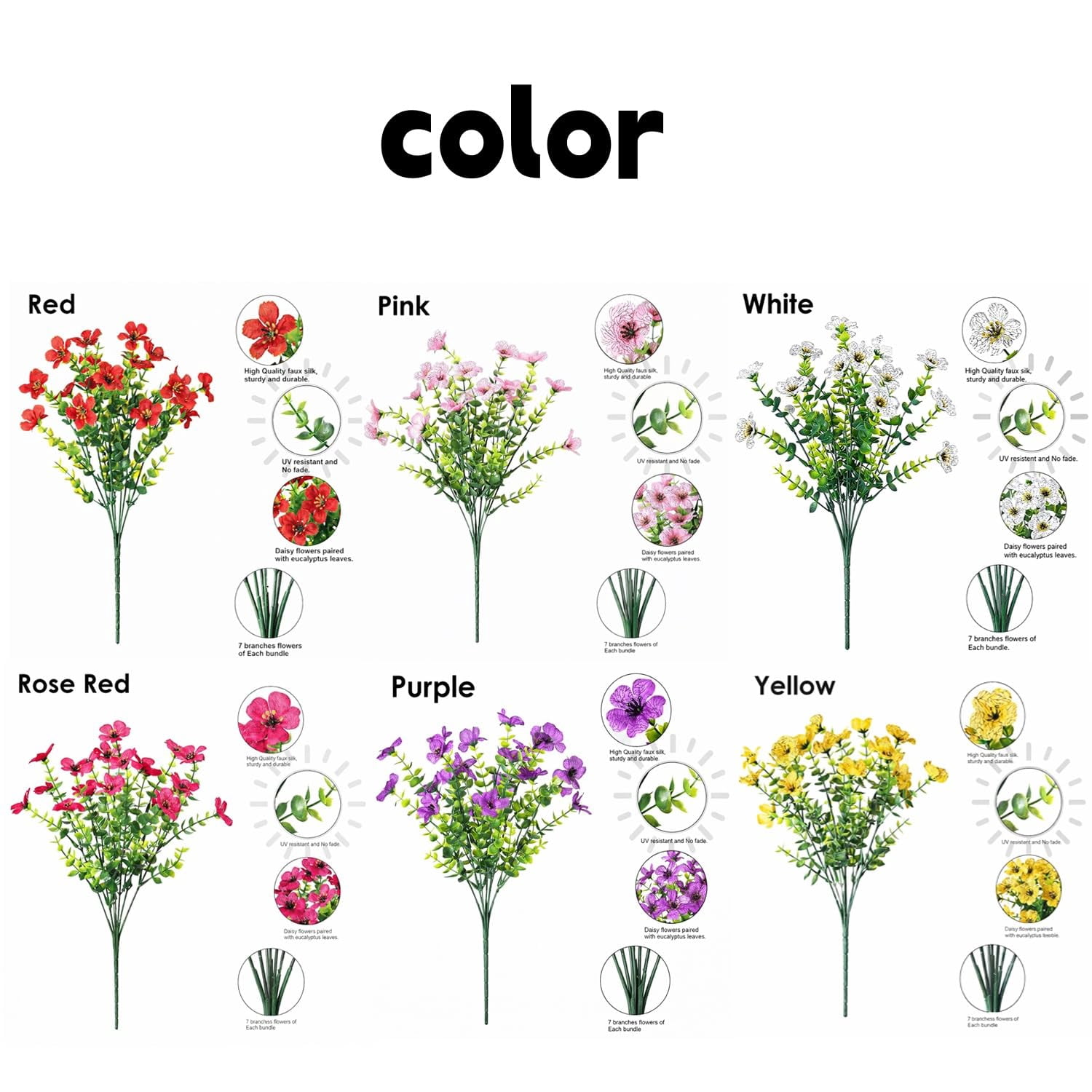 Artificial Outdoor Flowers UV Resistant, Mixed Color Faux Plants 12 Bundles, Realistic Plastic Flowers for Porch Patio Garden Yard Decor