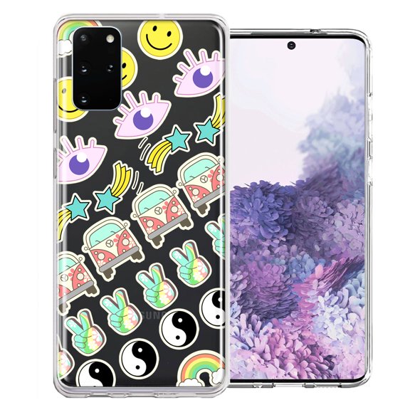 MUNDAZE For Samsung Galaxy S20 70's Yin Yang Hippie Happy Peace Stars Design Double Layer Phone Case Cover