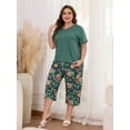 thumbnail image 4 of ValueVibe Plus Size Pajamas for Women Short Sleeve Loungewear Sets 2 Piece Nightwear Floral Sleepwear, Green 4XL, 4 of 9