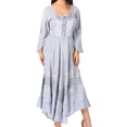 thumbnail image 4 of Sakkas Mirabel Stonewashed Corset Style Floral Emboridery Kimono Sleeve Dress - Baby Blue - L/XL, 4 of 5
