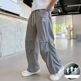 thumbnail image 2 of Kovlvoll Teen Boys Clothes Pants Drawstring Elastic Waist Wide Leg Lightweight Thin Casual Boy Sports Pant with Pockets, 2 of 6