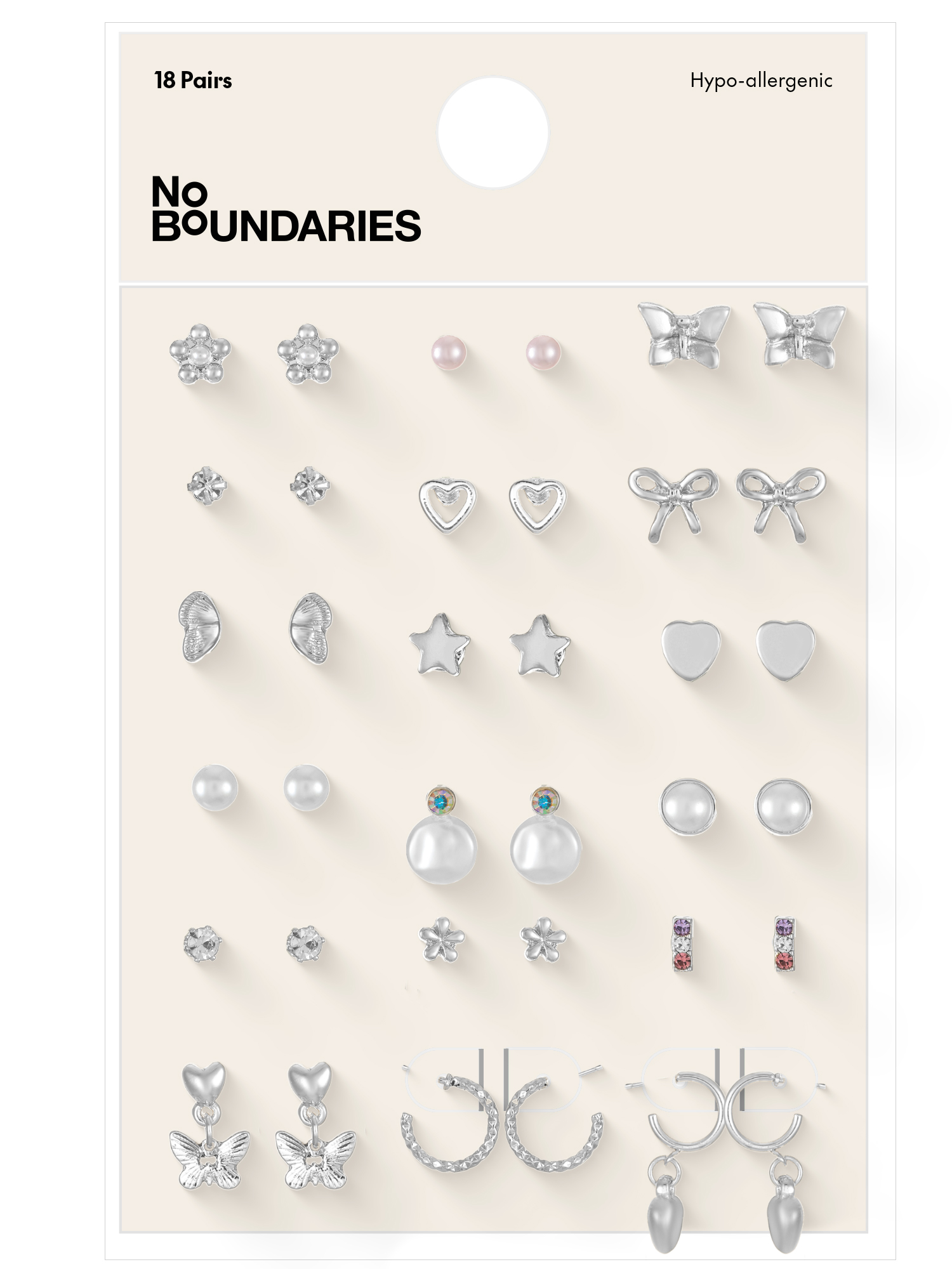 No Boundaries Hypoallergenic Post Earring Pack, 18 Pairs Silver photo 3