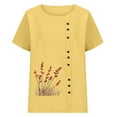 thumbnail image 4 of FRSASU Women Short Sleeve Tops Spring Lightweight Button Tees Crew Neck Baggy Casual Floral Printed T-Shirt Summer Yellow, 4 of 5