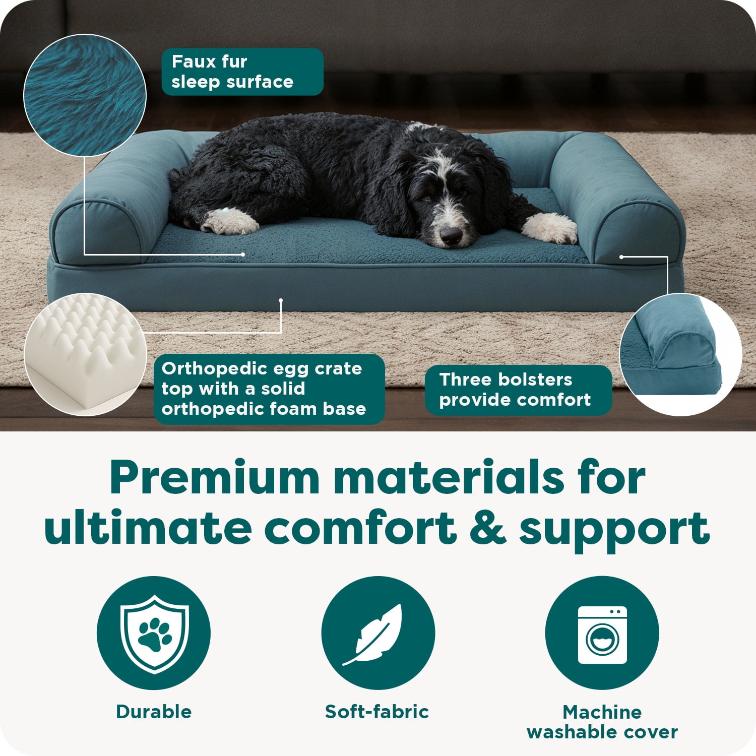 FurHaven Pet Products Faux Fur & Velvet Orthopedic Sofa Pet Bed for Dogs & Cats - Smoke Gray, Large