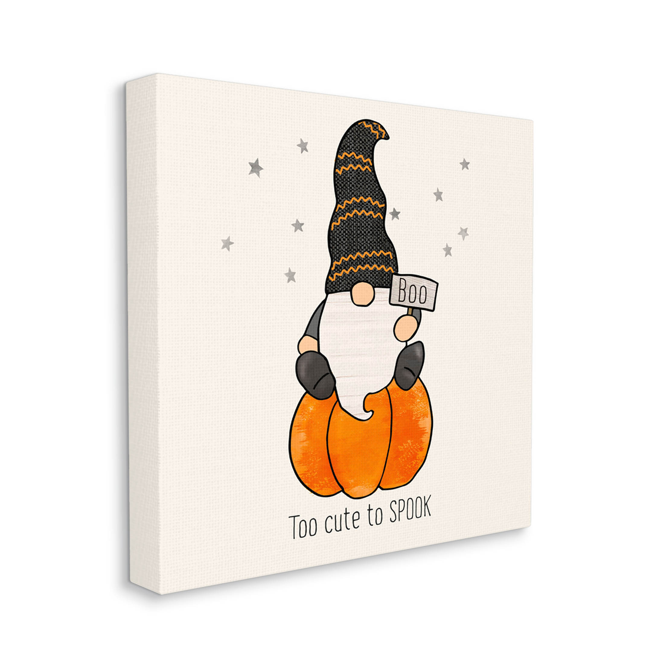 Too Cute To Spook Gnome Phrase Holiday Graphic Art Gallery Wrapped Canvas Print Wall Art