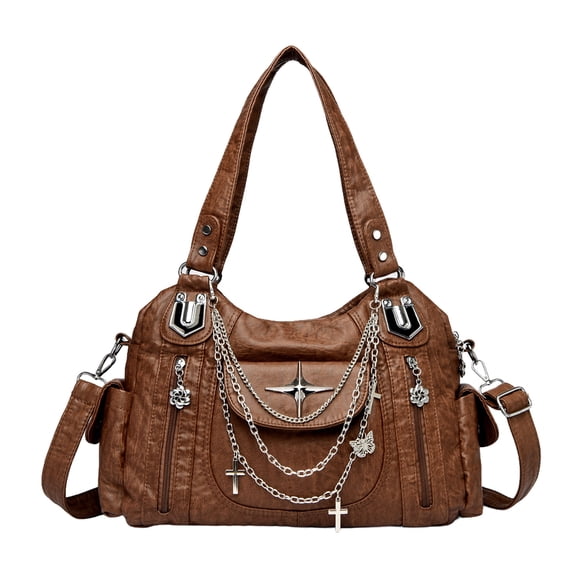 HUISZJ PU Leather Shoulder Bag, Large Capacity Crossbody Bag with Adjustable Strap, Y2k Messenger Bag for Women Work Shopping Travel (Caramel color)