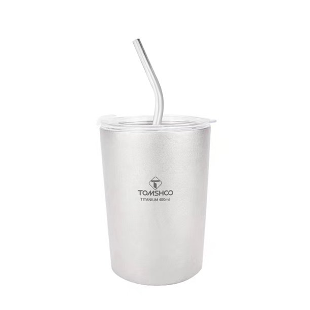Tazas de titanio TOSHOO Copa de Titanio Copa de Camping Ligero Copa de Camping Durable al aire libre Copa de té de cristal de cristal de titanio con paja aislado y resistente a alta/baja temperatura a