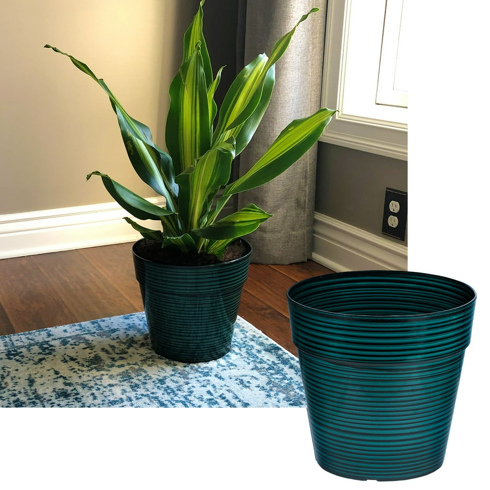 10 Inch Round Striped Plastic Outdoor Garden Potted Planter Decorative