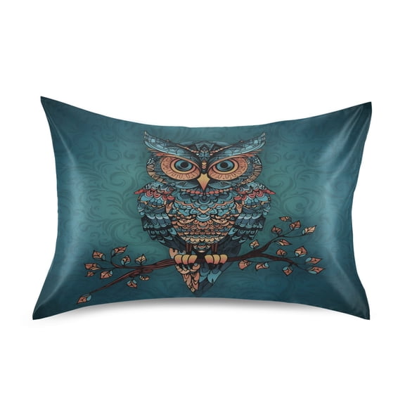 JSTEL Owl Print Gothic Boho Satin Pillowcase Standard Size Pillow Cases Envelope Closure Bed Pillow Cover, 20 x 26 inch