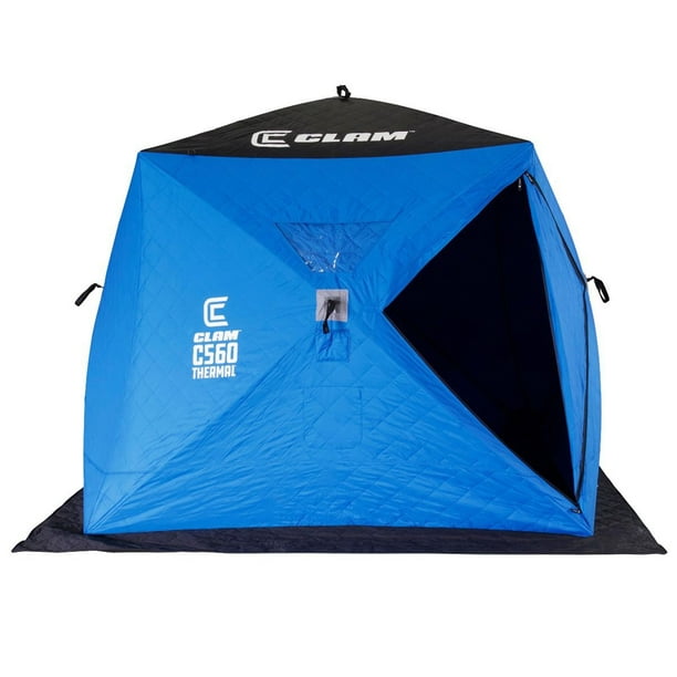 CLAM C-560 Portable 7.5 Foot Pop Up Ice Fishing Thermal Hub Shelter Tent 