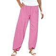 thumbnail image 2 of Pink Linen Pants Women's Linen Wide Leg Pants Casual Loose High Waist Beach Haren Pants Pockets Pants for Women, 2 of 6