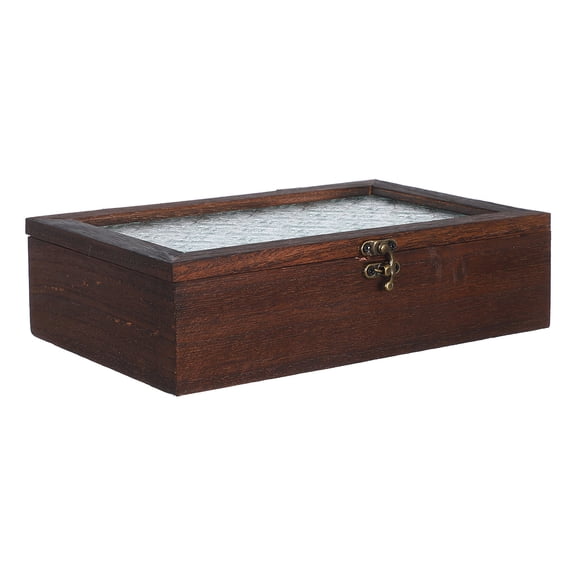 TABLZONE Vintage Wood Tea Organizer Box with Glass Top and Floral Design for Elegant Storage