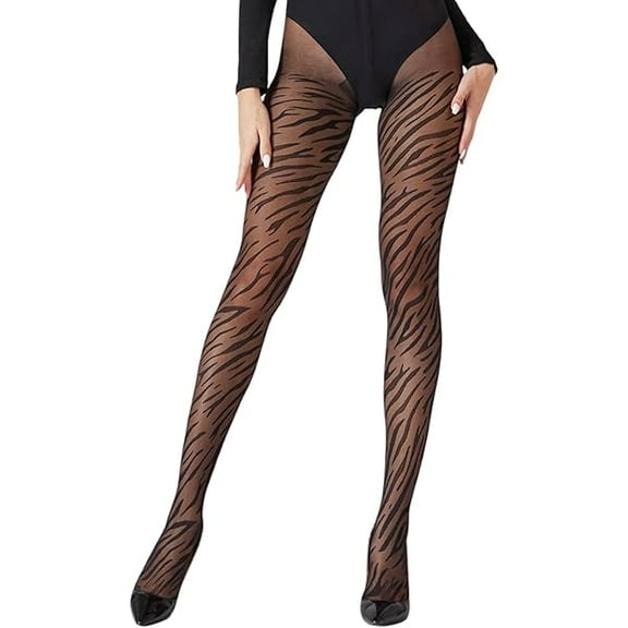 ZCWomen's Sexy Animal Sheer Tights Black Pattern Pantyhose Dating Silk Stockings Zebra Print (One Size, Zebra Print)