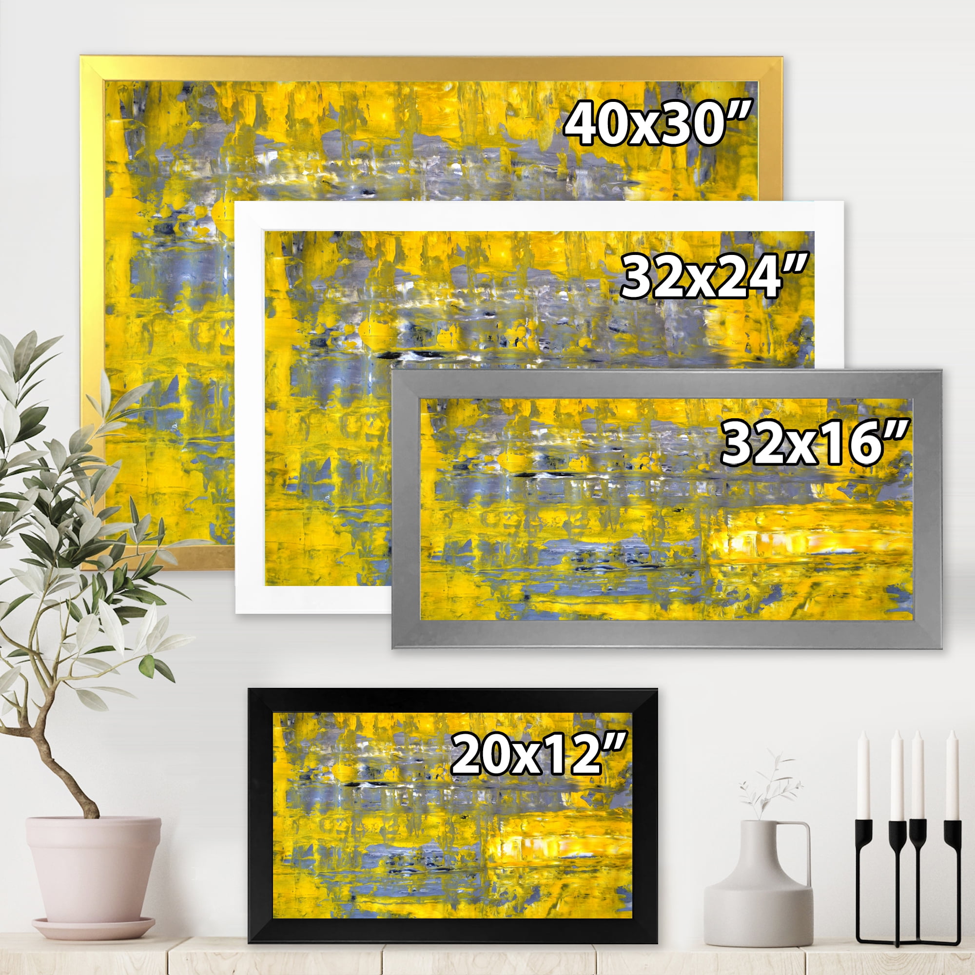 Designart 'Grey Meets Yellow Abstract Art I' Modern Framed Art Print