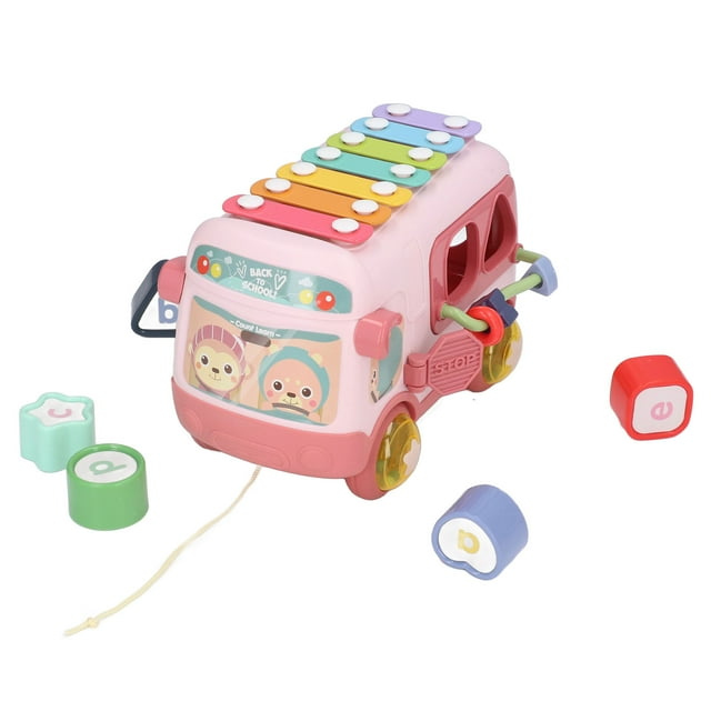 Music Bus Xylophone, Musical Bus Toy 3D Blocks Round Edge Exercise Hands On Ability Colorful Beads For Baby For Outdoor Red