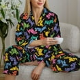thumbnail image 5 of KLL Colorful Geometric Dog Print Women's Long Sleeve Pajamas with Pants Sleepwear Loungewear 2 Set-Medium, 5 of 7
