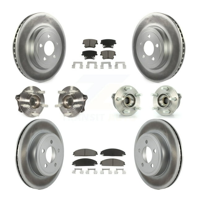 Transit Auto Front Rear Hub Bearings Assembly Coated Disc Brake Rotors and Ceramic Pads Kit (10Pc) for Car Dodge Charger Challenger Chrysler 300 - Left Right Side (Driver Passenger) KBB-120573