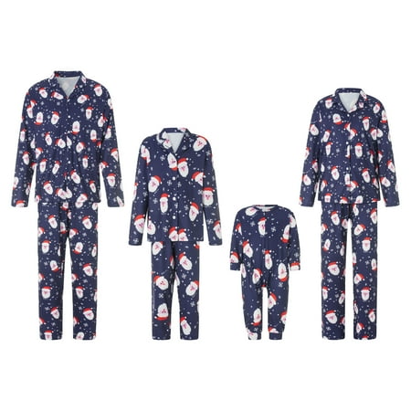 

Christmas Family Matching Pajamas Button Down Sleepwear Santa Print Nightwear 2 Pcs Pj Set