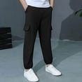 thumbnail image 4 of Boys Cargo Pants Black Joggers with Elastic Waist - Kids Lightweight Athletic & Casual Pants for School, Play and Everyday Wear,Size 8-10T, 4 of 7