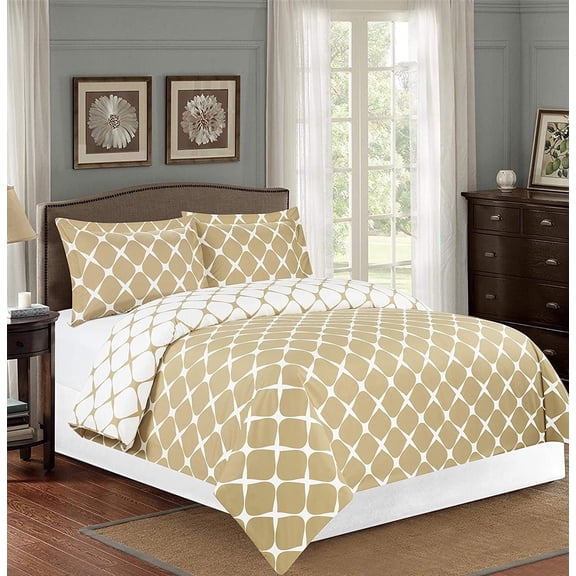 3-Piece Milano Trellis Pattern 2-Tone Printed Reversible Duvet Cover Set