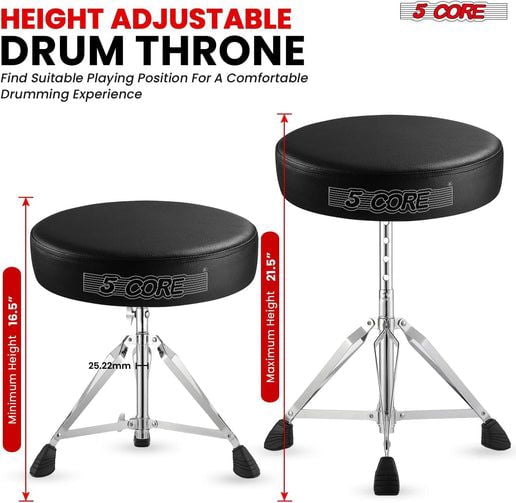 Drum Throne Adjustable Guitar Stool Padded Seat + Drum Practice Pad Snare Drumming Stand - DS CH BLK + DPAD COMBO Grey