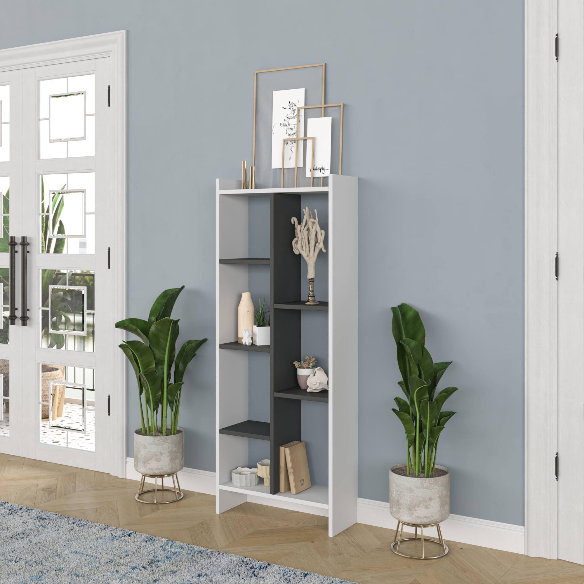 Ada Home Decor Eden 4 Tier Open Shelf Modern Bookcase, Anthracite/White